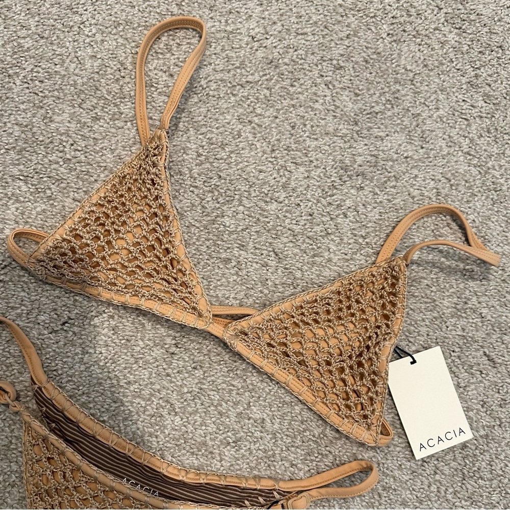 NWT Acacia Swimwear Tan Crochet Bikini - Baja Top (M) + Neema Bottom (S) in Oat - Picture 5 of 12